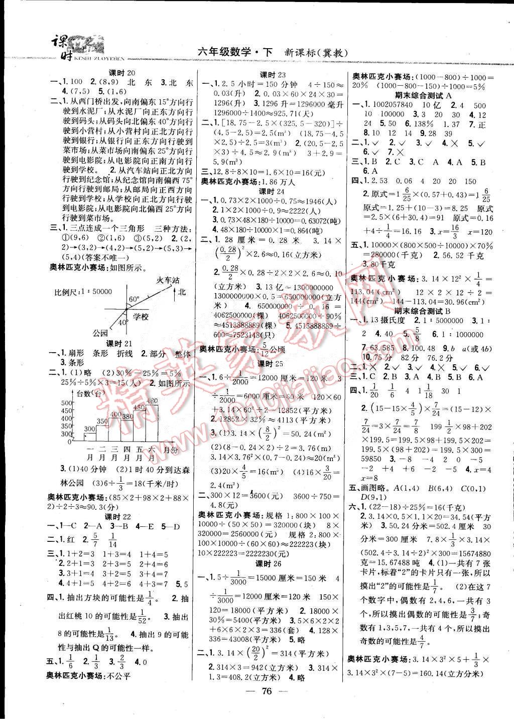 2015年課時(shí)作業(yè)本六年級數(shù)學(xué)下冊冀教版 第6頁