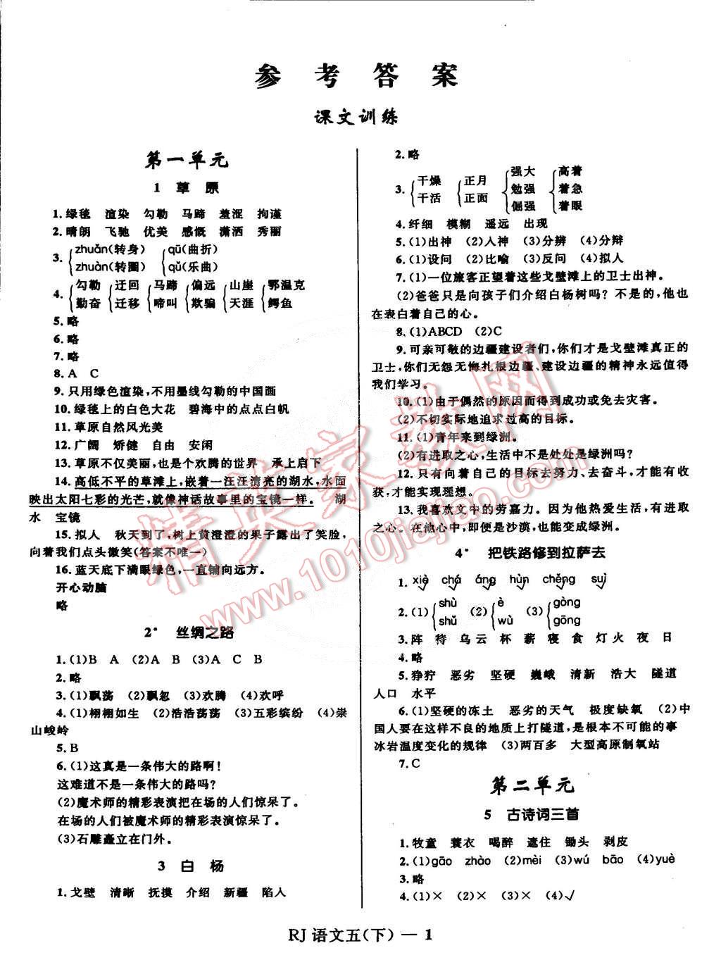 2015年奪冠百分百小學(xué)優(yōu)化訓(xùn)練五年級(jí)語(yǔ)文下冊(cè)人教版 第1頁(yè)