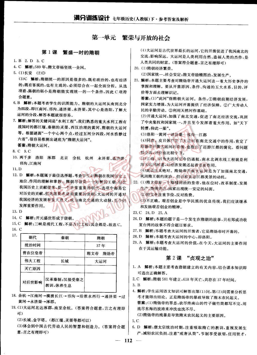 2015年滿分訓(xùn)練設(shè)計(jì)七年級(jí)歷史下冊(cè)人教版 第1頁(yè)