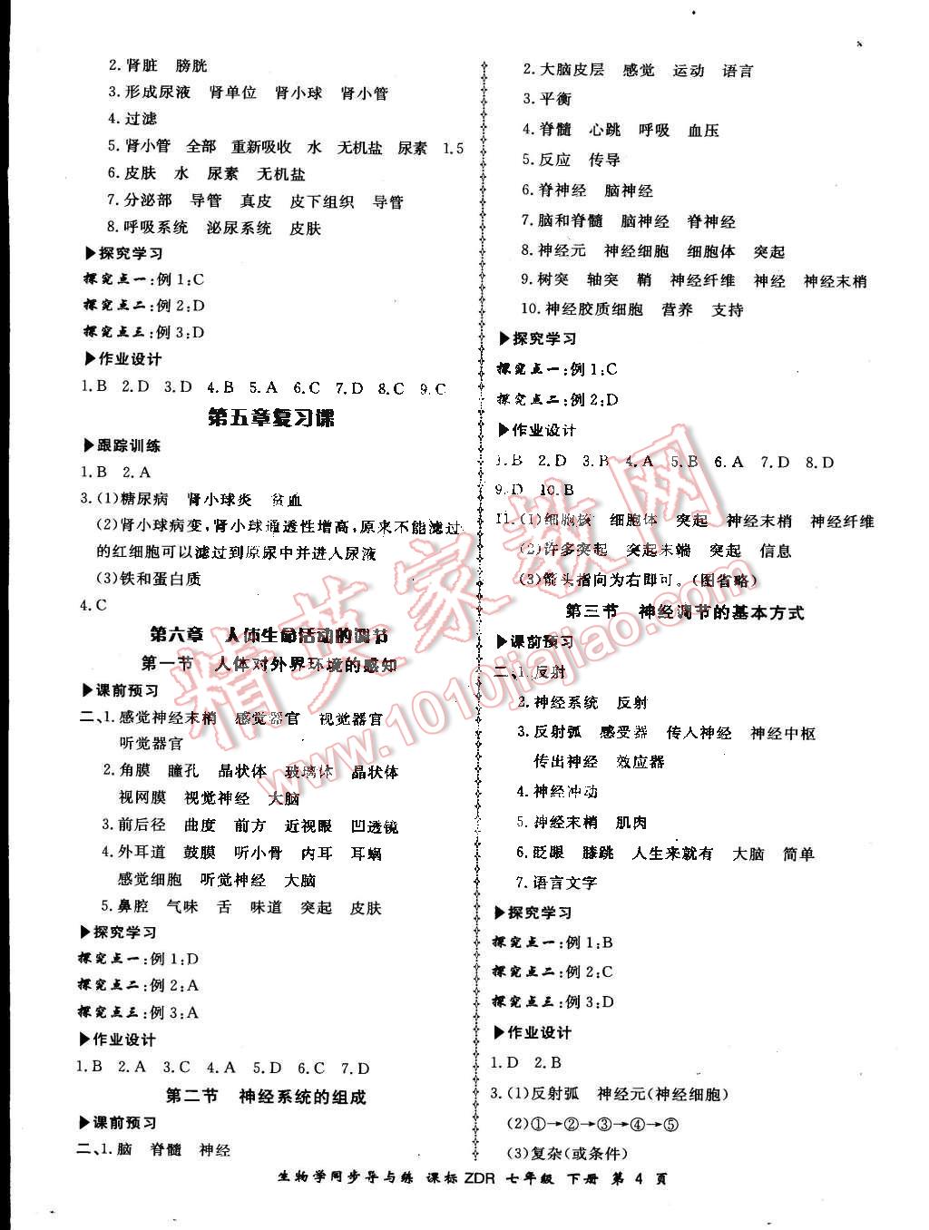 2016年新学案同步导与练七年级生物学下册人教版 第4页