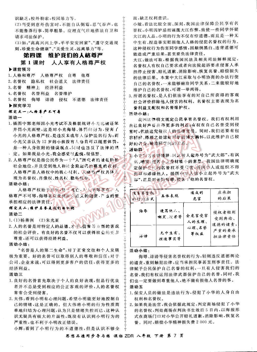 2016年新學(xué)案同步導(dǎo)與練八年級思想品德下冊人教版 第7頁