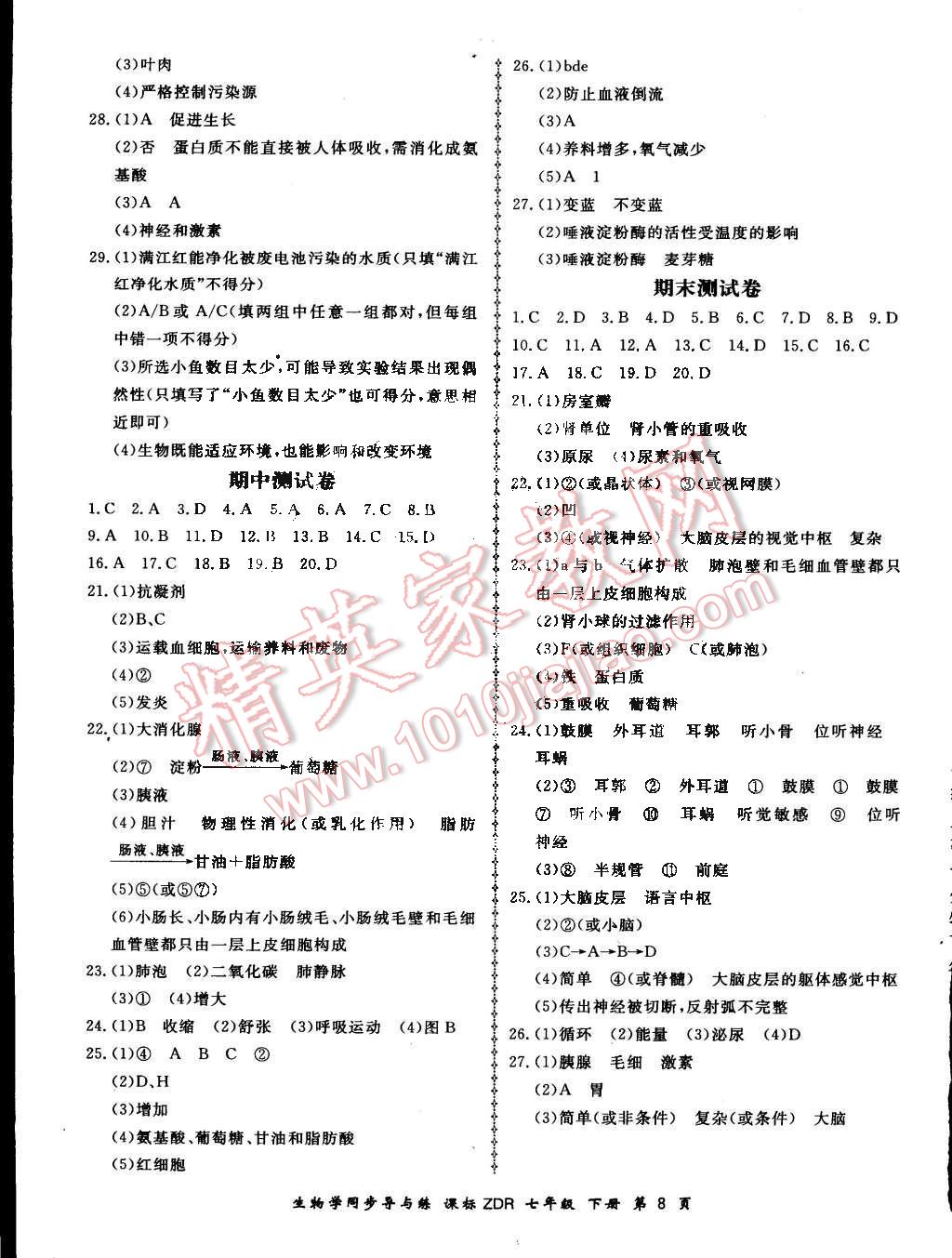 2016年新学案同步导与练七年级生物学下册人教版 第8页