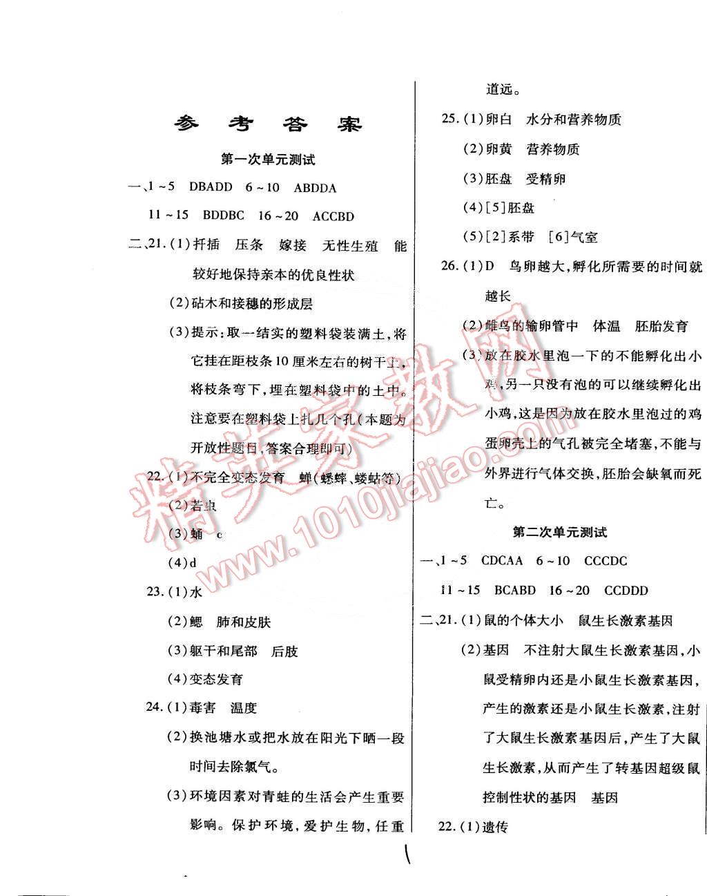 2015年ABC考王全程测评试卷八年级生物学下册人教版 第1页