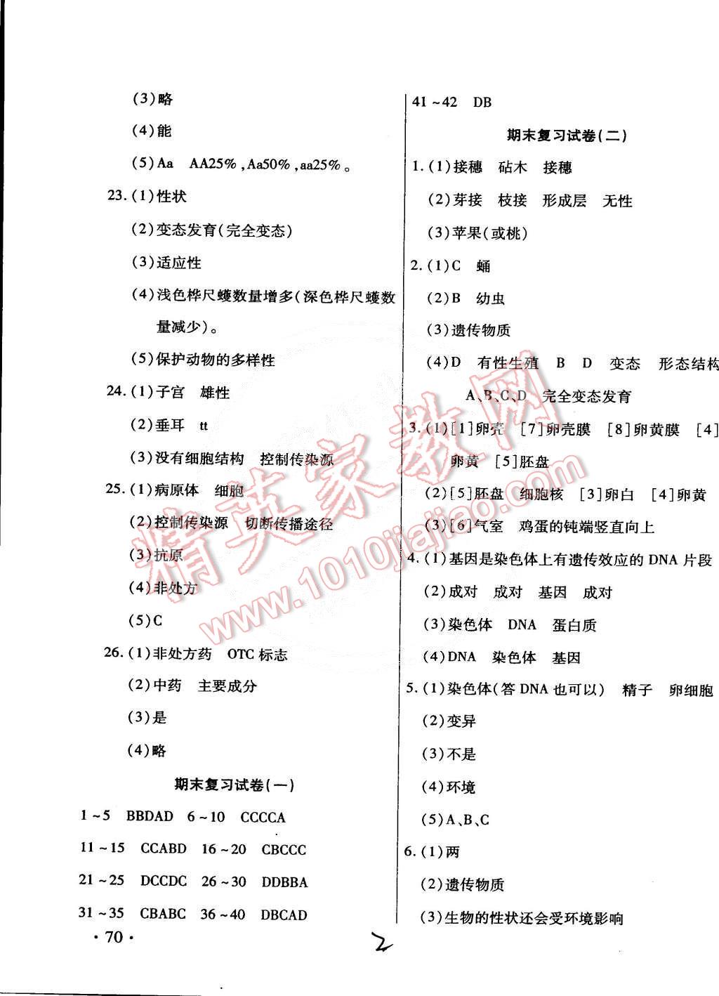 2015年ABC考王全程测评试卷八年级生物学下册人教版 第2页