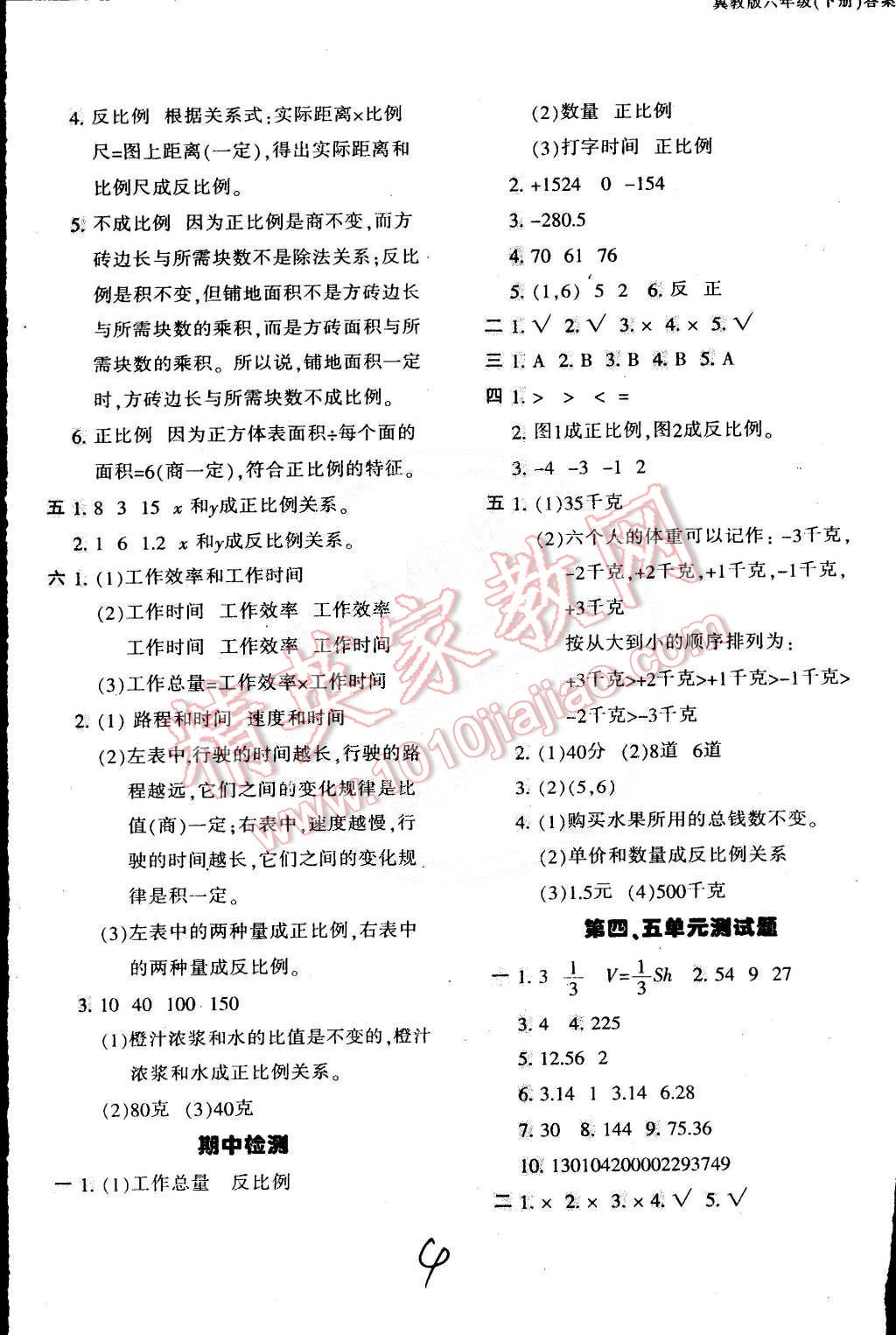 2015年期末闯关100分六年级数学下册冀教版 第4页