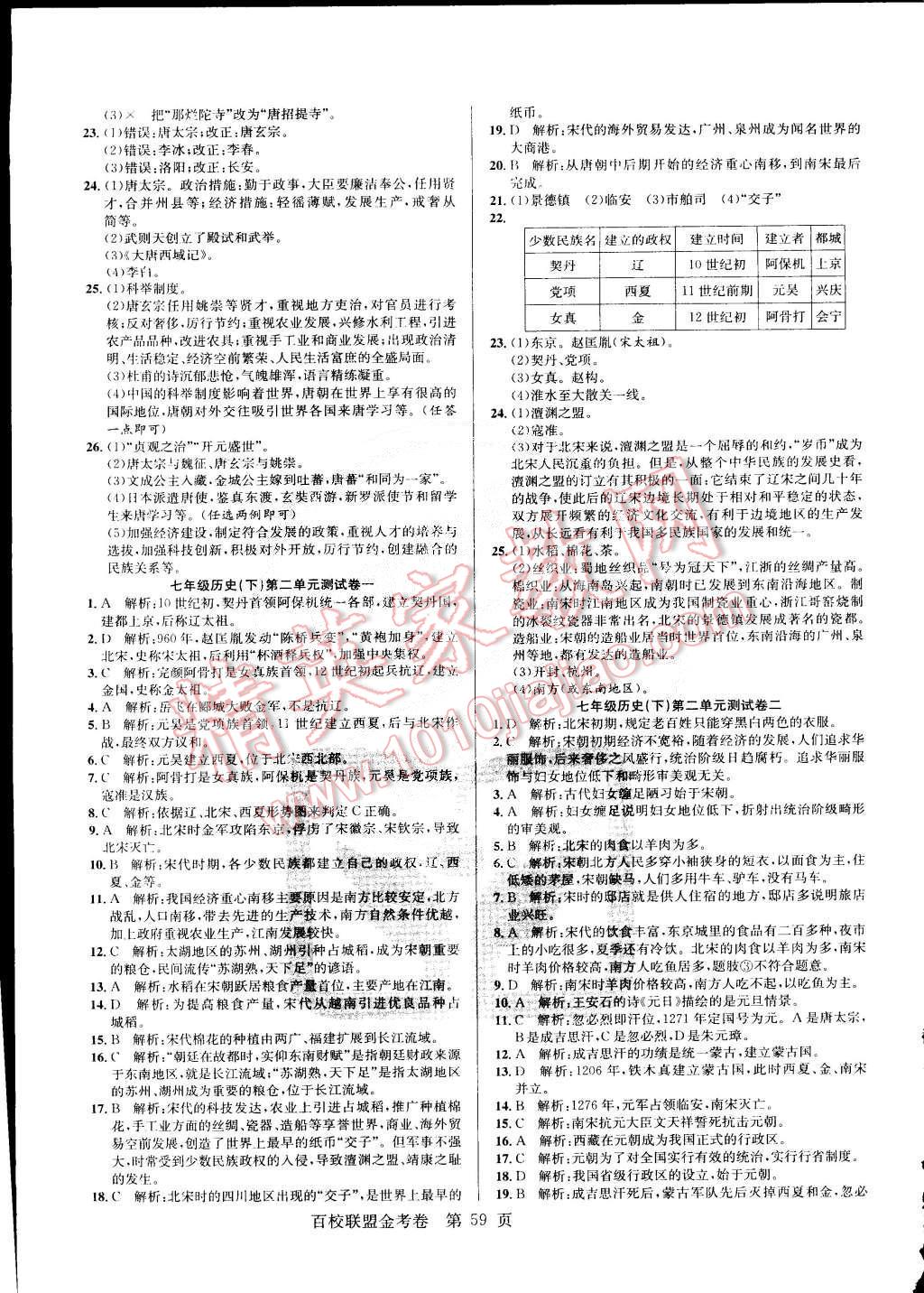 2015年百校聯盟金考卷七年級歷史下冊人教版 第3頁