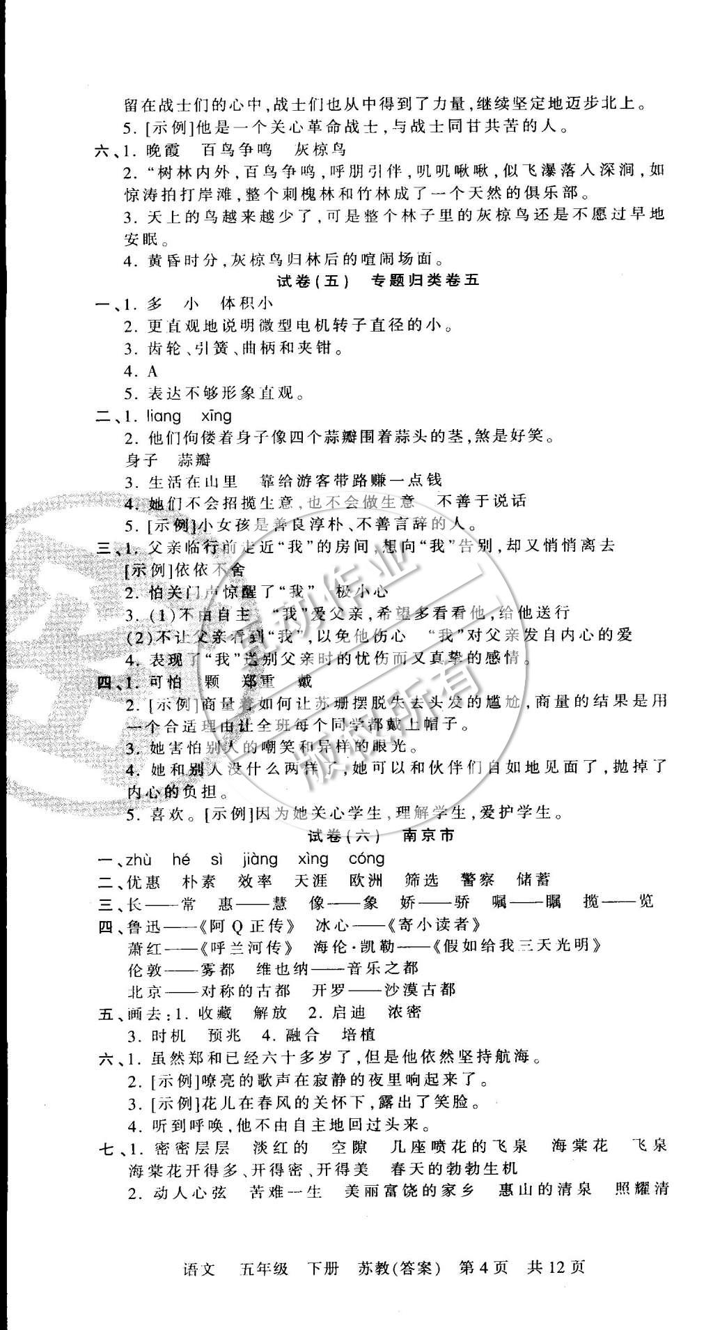 2015年王朝霞各地期末試卷精選五年級(jí)語(yǔ)文下冊(cè)蘇教版 第4頁(yè)