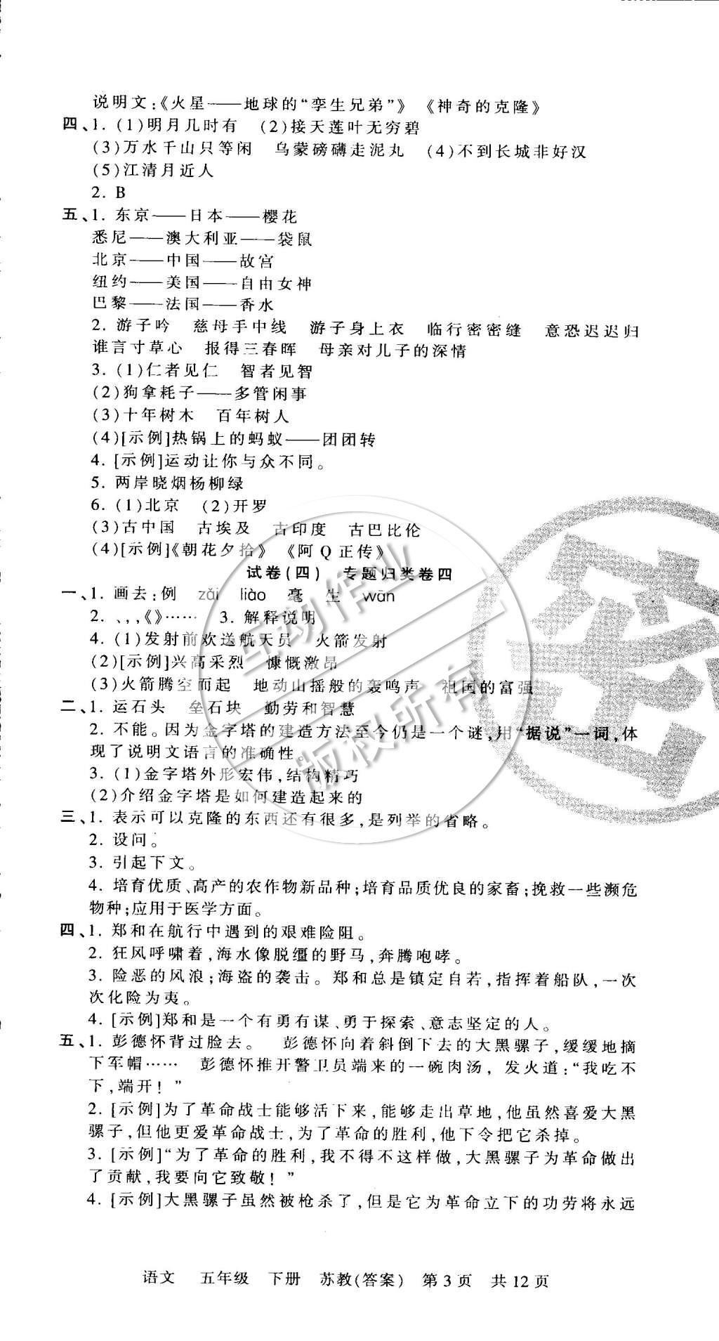 2015年王朝霞各地期末試卷精選五年級語文下冊蘇教版 第3頁