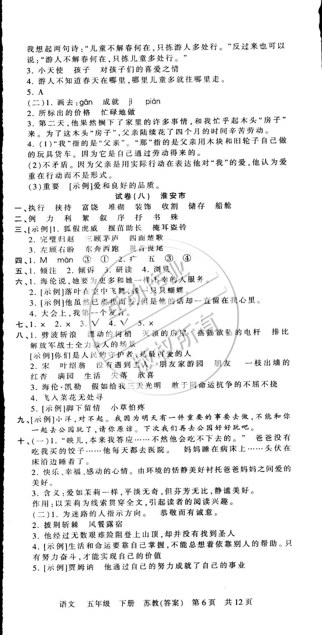 2015年王朝霞各地期末试卷精选五年级语文下册苏教版 第6页