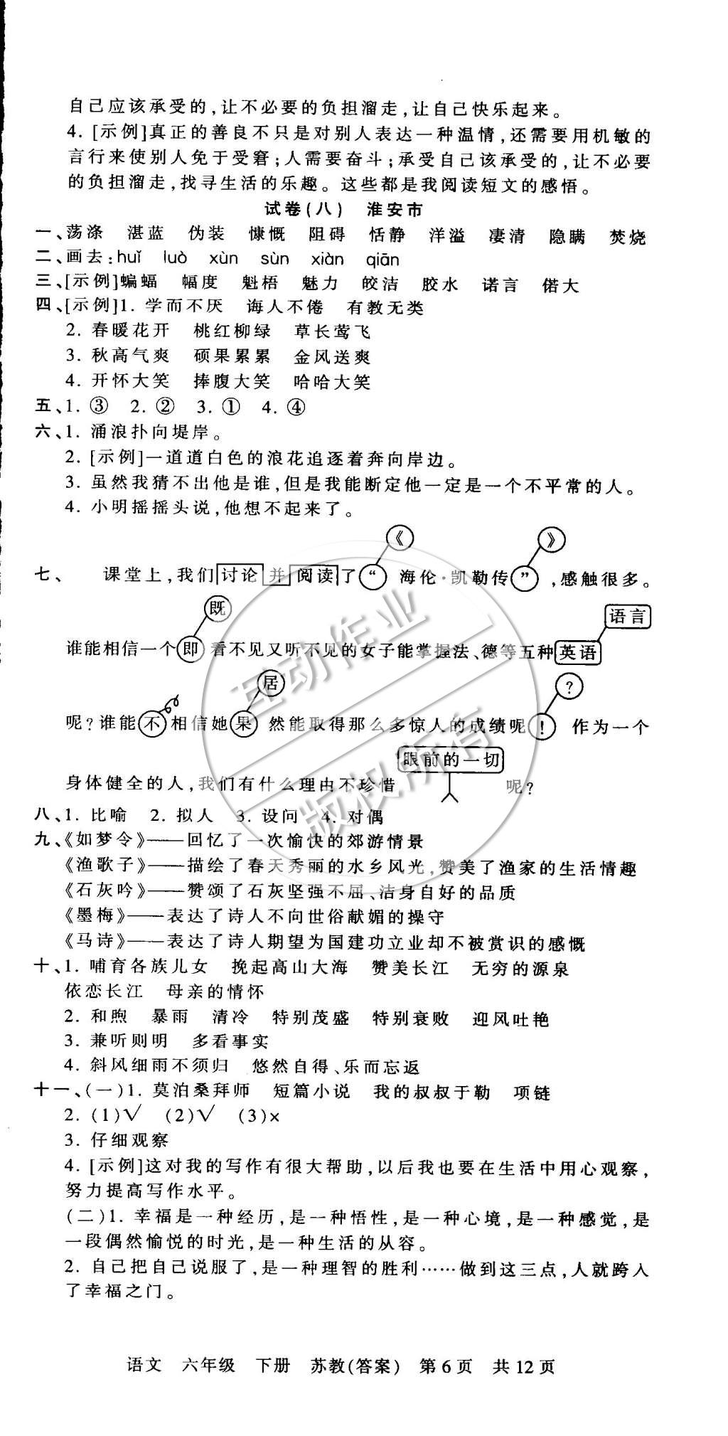 2015年王朝霞各地期末试卷精选六年级语文下册苏教版 第6页