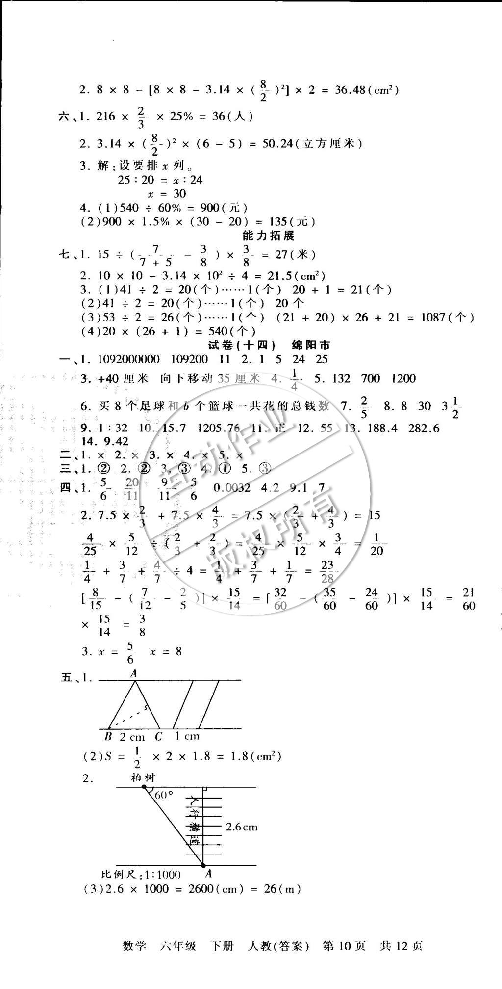 2015年王朝霞各地期末試卷精選六年級數(shù)學下冊人教版 第10頁