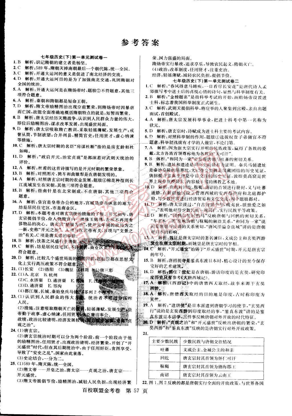 2015年百校联盟金考卷七年级历史下册人教版 第1页