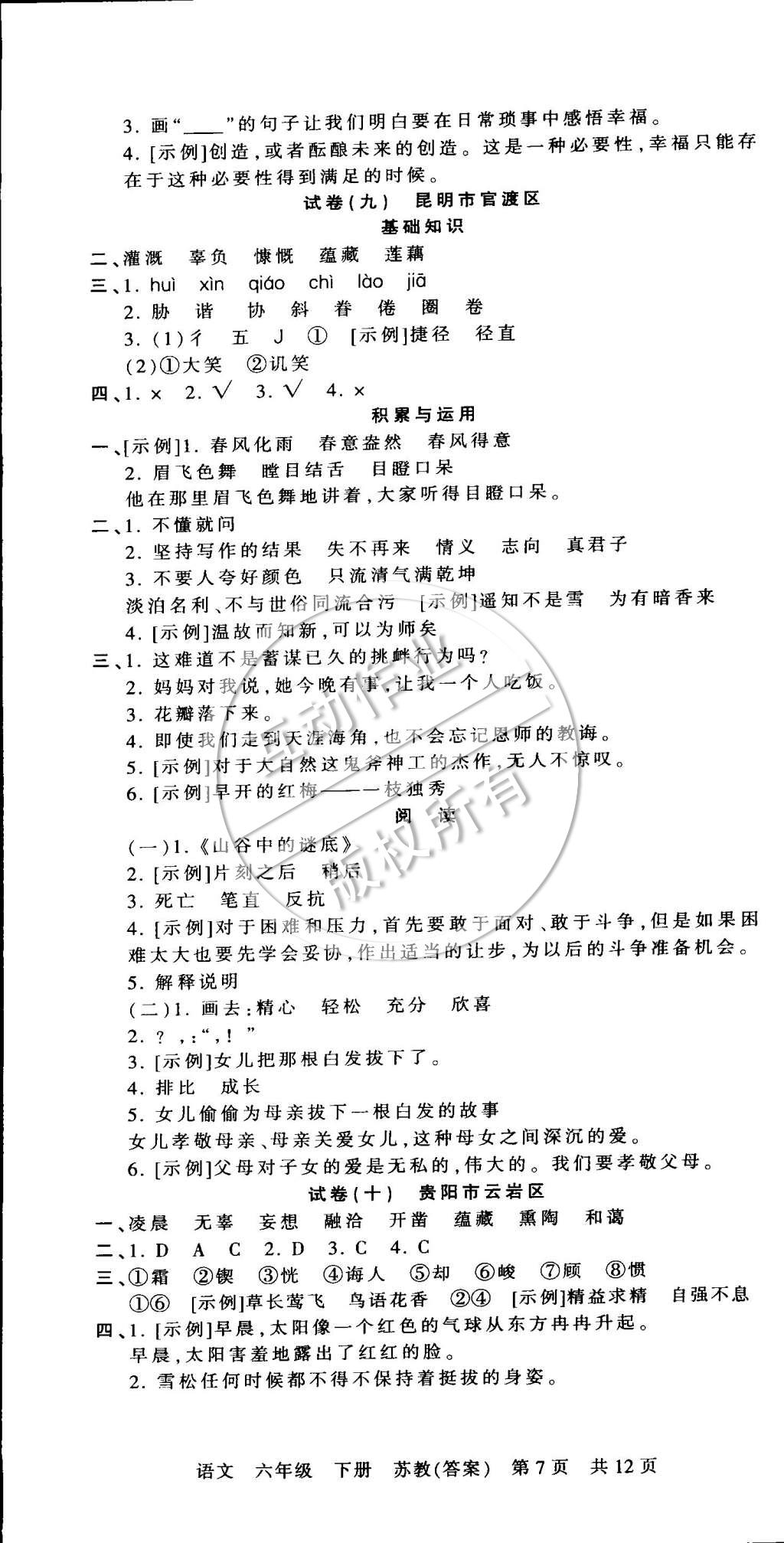 2015年王朝霞各地期末試卷精選六年級(jí)語文下冊(cè)蘇教版 第7頁(yè)