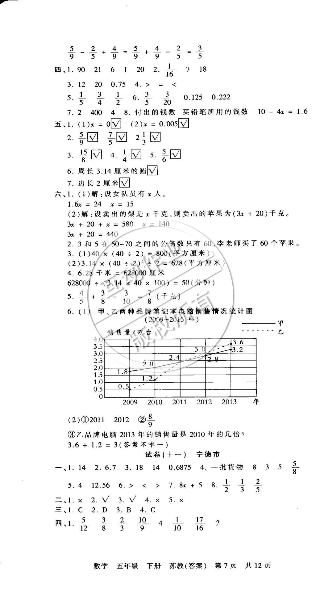 2015年王朝霞各地期末試卷精選五年級數(shù)學(xué)下冊蘇教版 第7頁