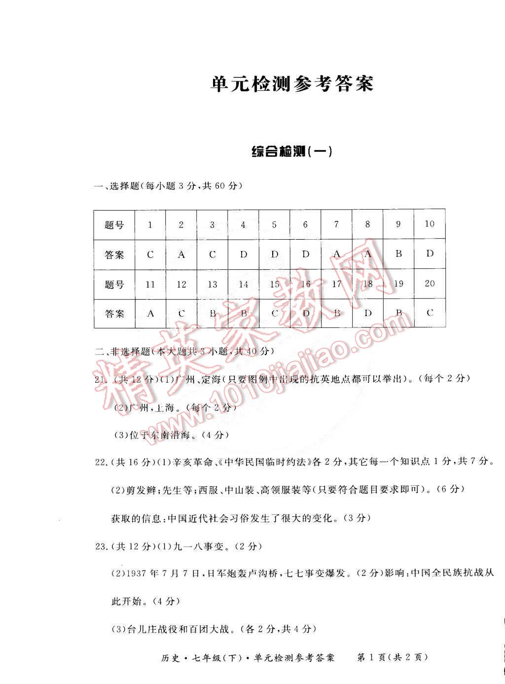 2015年新课标形成性练习与检测七年级历史下册 第7页