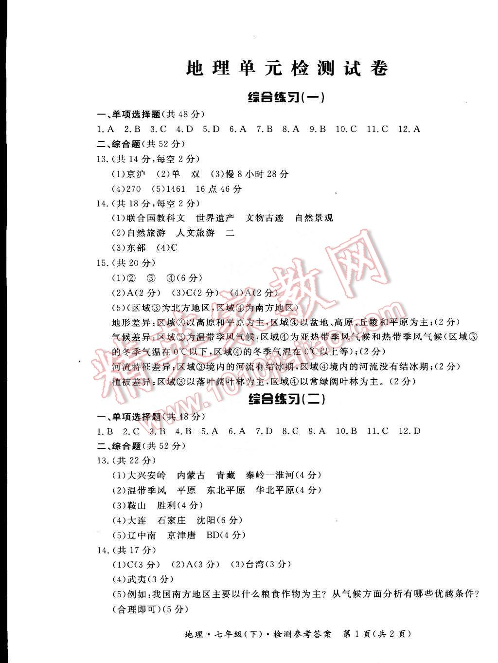 2015年新課標(biāo)形成性練習(xí)與檢測七年級地理下冊 第7頁