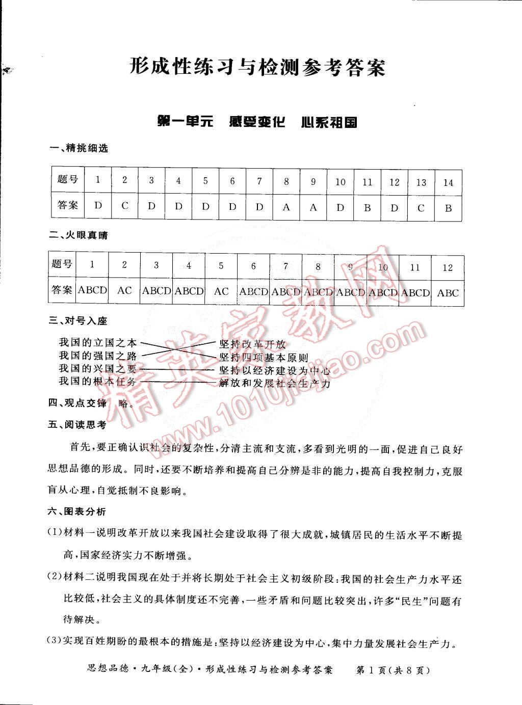 2014年新课标形成性练习与检测九年级思想品德全一册 第1页