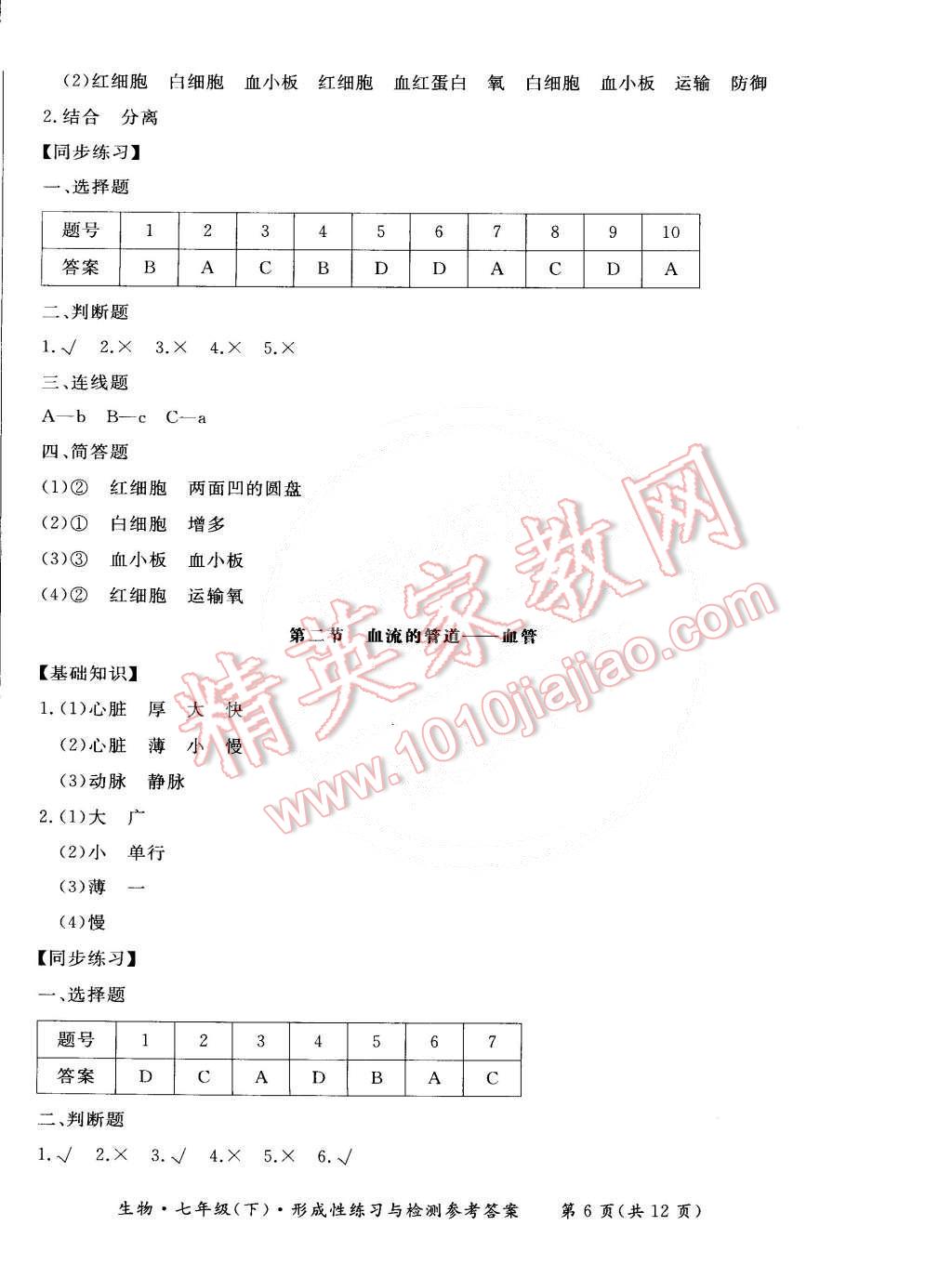 2015年新课标形成性练习与检测七年级生物下册 第6页