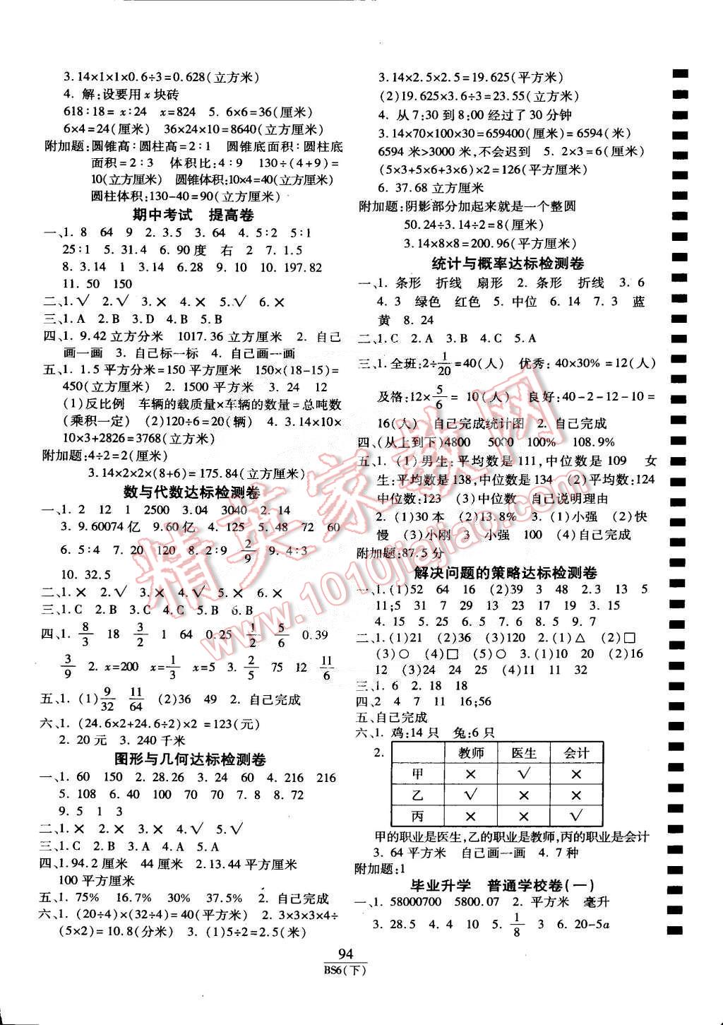 2015年期末100分冲刺卷六年级数学下册北师大版 第2页