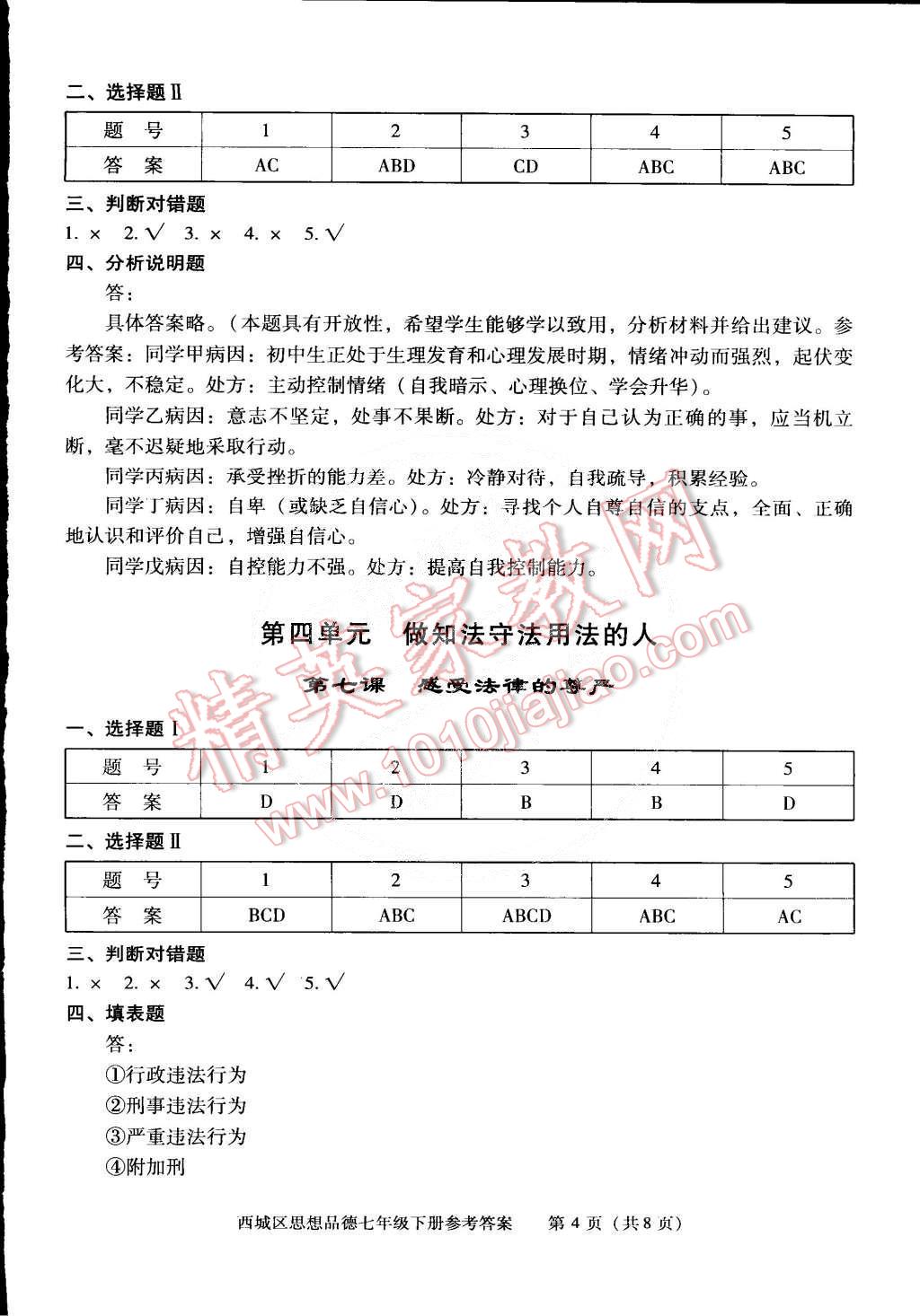 2015年學習探究診斷七年級思想品德下冊 第4頁