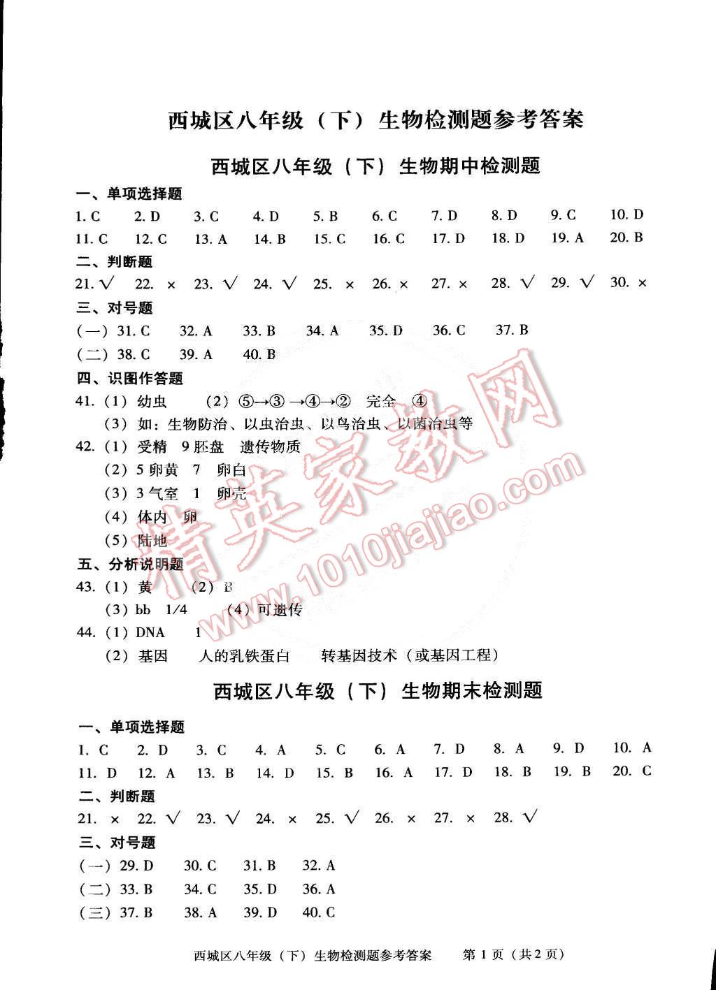 2015年學(xué)習(xí)探究診斷八年級生物下冊 第11頁