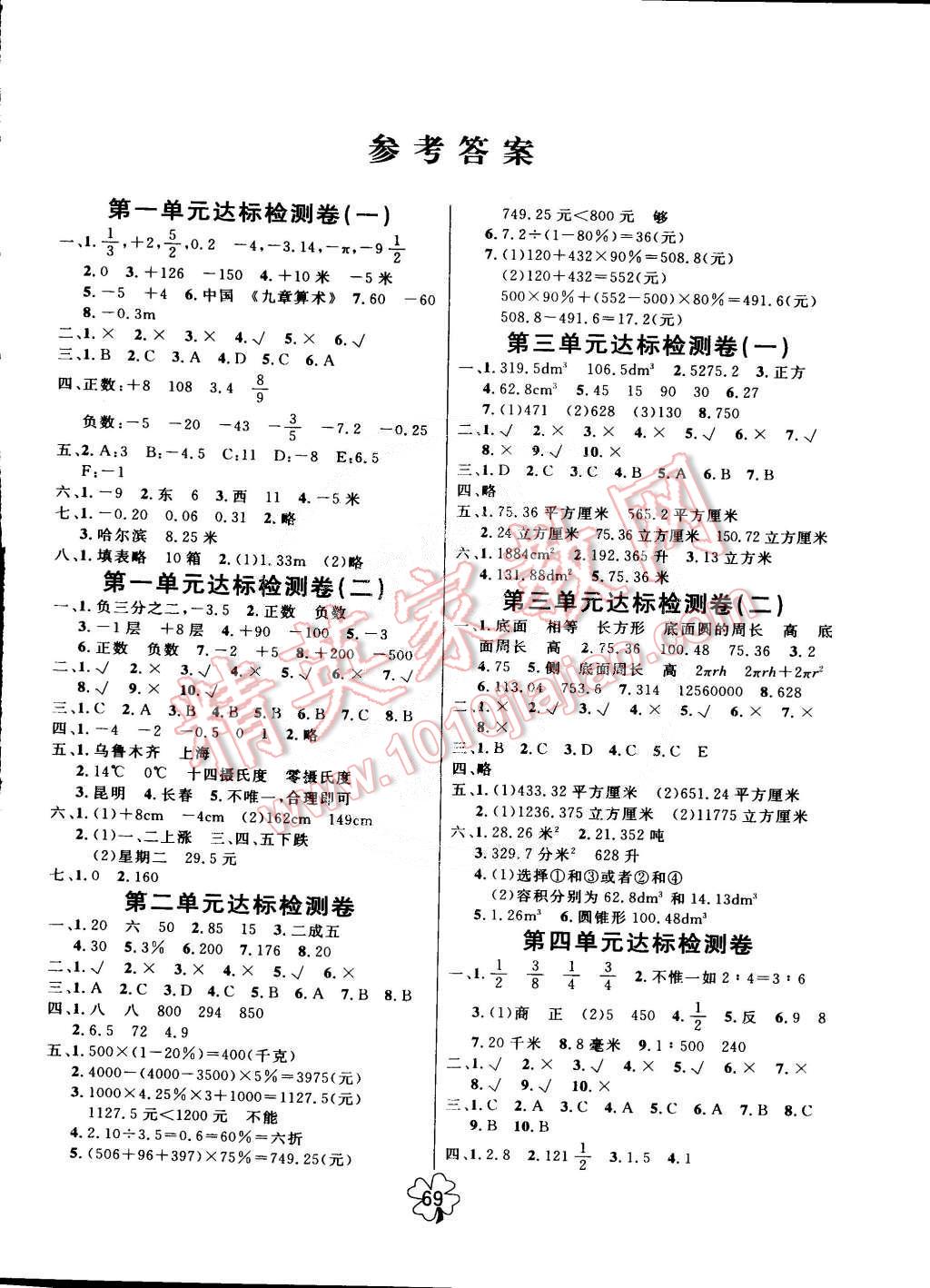 2015年名师名校全能金卷六年级数学下册人教版 第1页