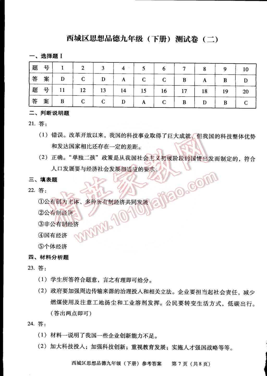 2015年學(xué)習(xí)探究診斷九年級(jí)思想品德下冊(cè) 第7頁(yè)