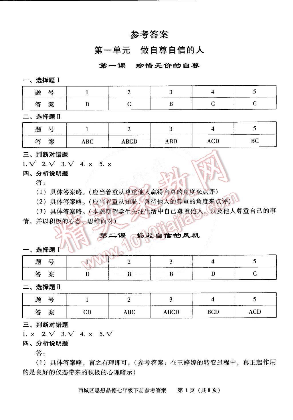 2015年学习探究诊断七年级思想品德下册 第1页