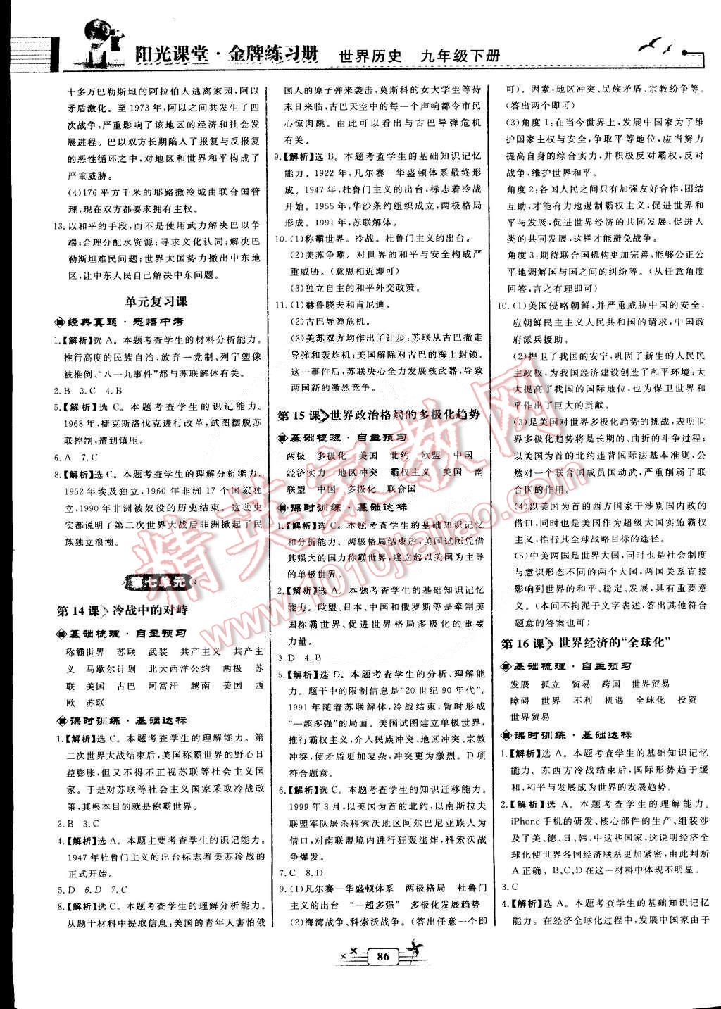 2015年陽光課堂金牌練習(xí)冊九年級世界歷史下冊人教版 第6頁