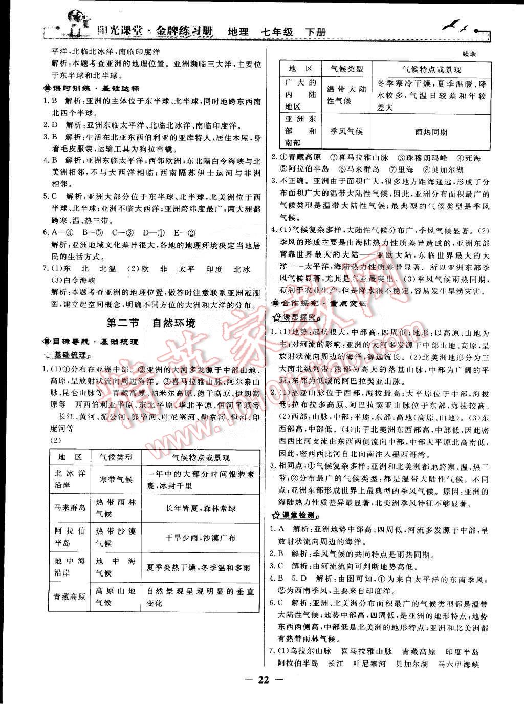 2015年阳光课堂金牌练习册七年级地理下册人教版 第2页