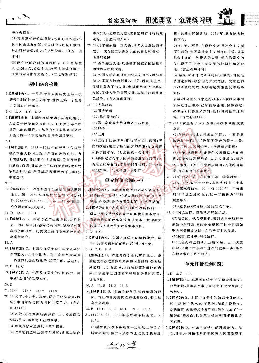 2015年陽光課堂金牌練習(xí)冊(cè)九年級(jí)世界歷史下冊(cè)人教版 第9頁