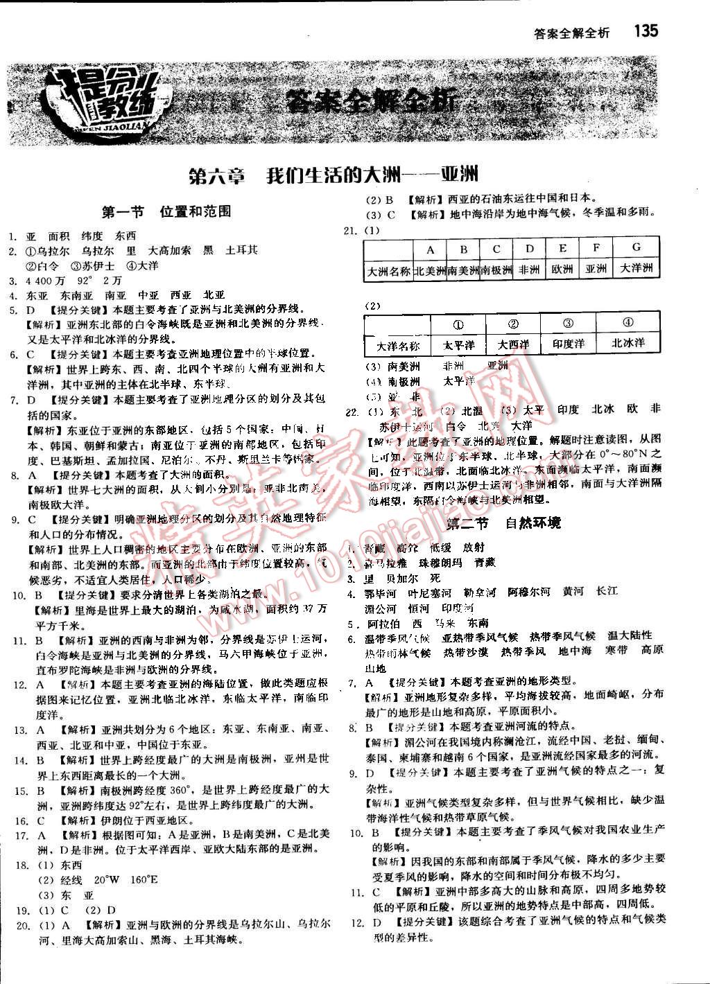 2016年提分教练七年级地理下册人教版 第1页