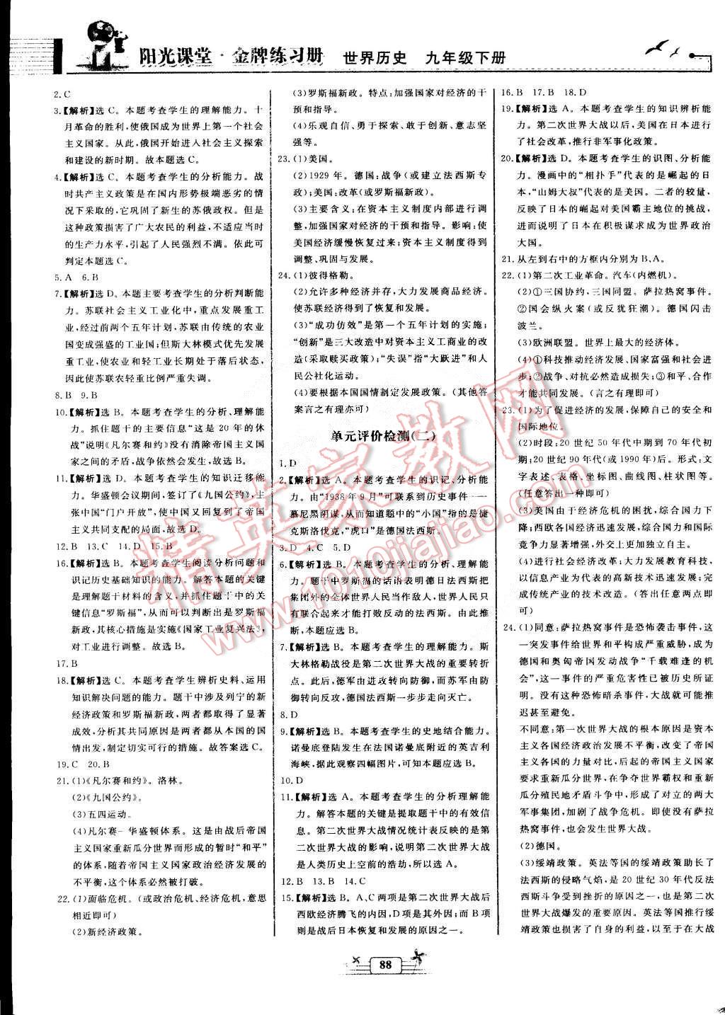 2015年陽光課堂金牌練習(xí)冊九年級世界歷史下冊人教版 第8頁