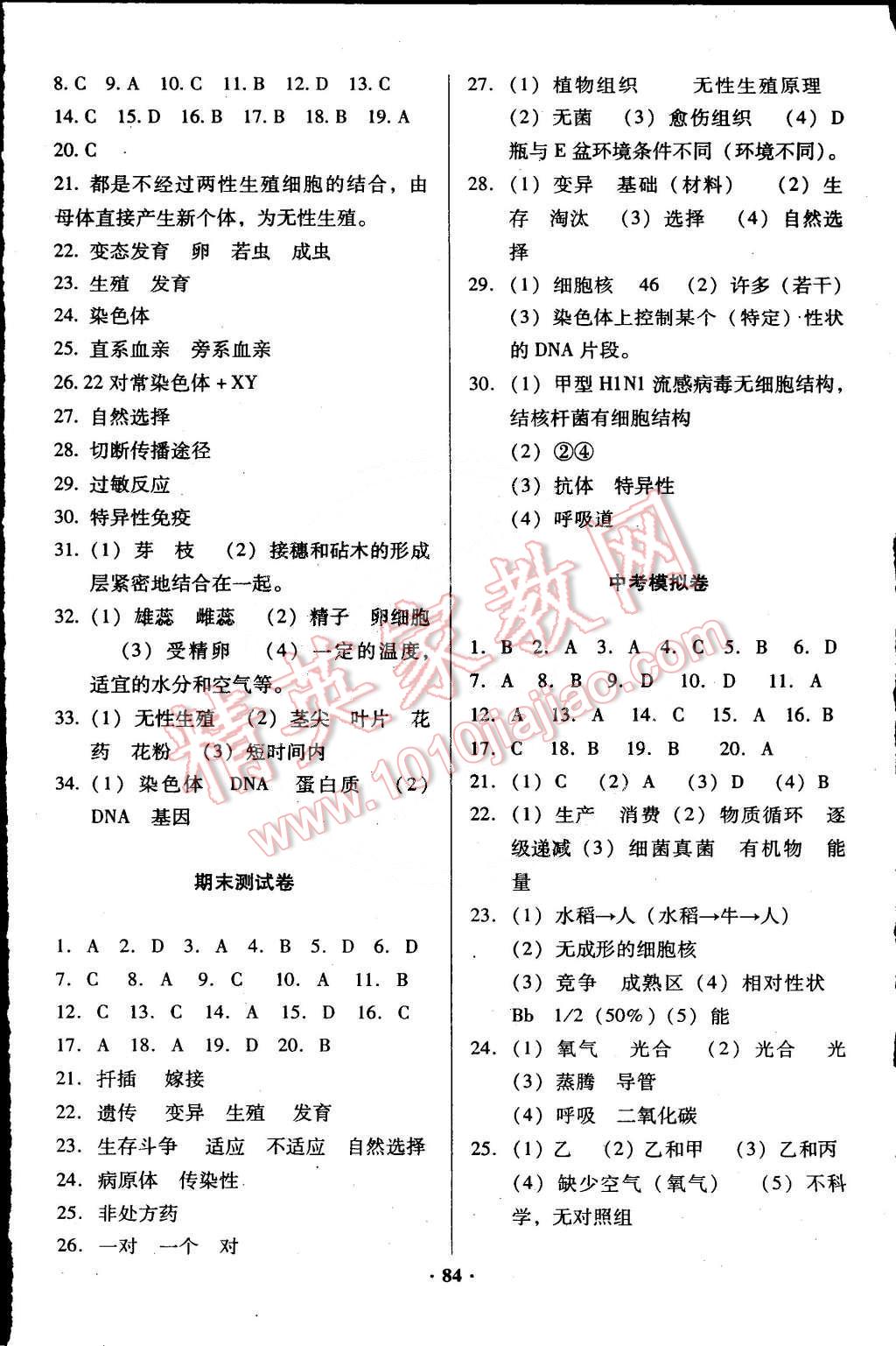 2015年优化夺标单元测试卷八年级生物下册人教版 第8页