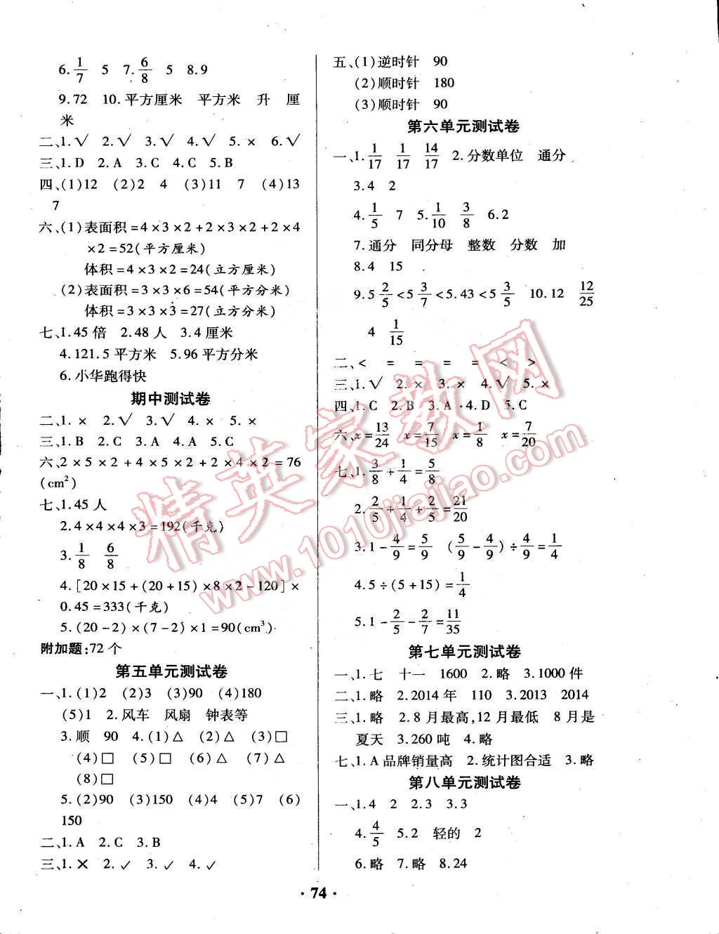 2015年优化夺标期末冲刺100分五年级数学下册人教版 第2页