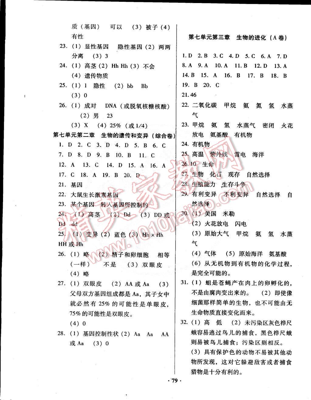 2015年优化夺标单元测试卷八年级生物下册人教版 第3页