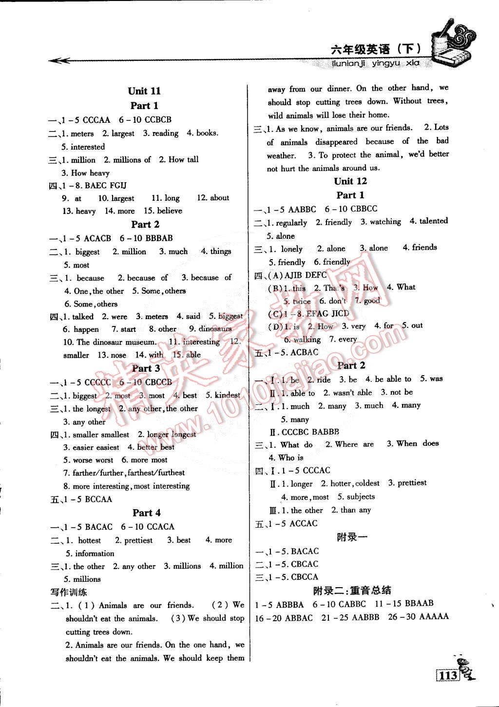 2015年名師點津專題精練單元測評六年級英語下冊 第6頁