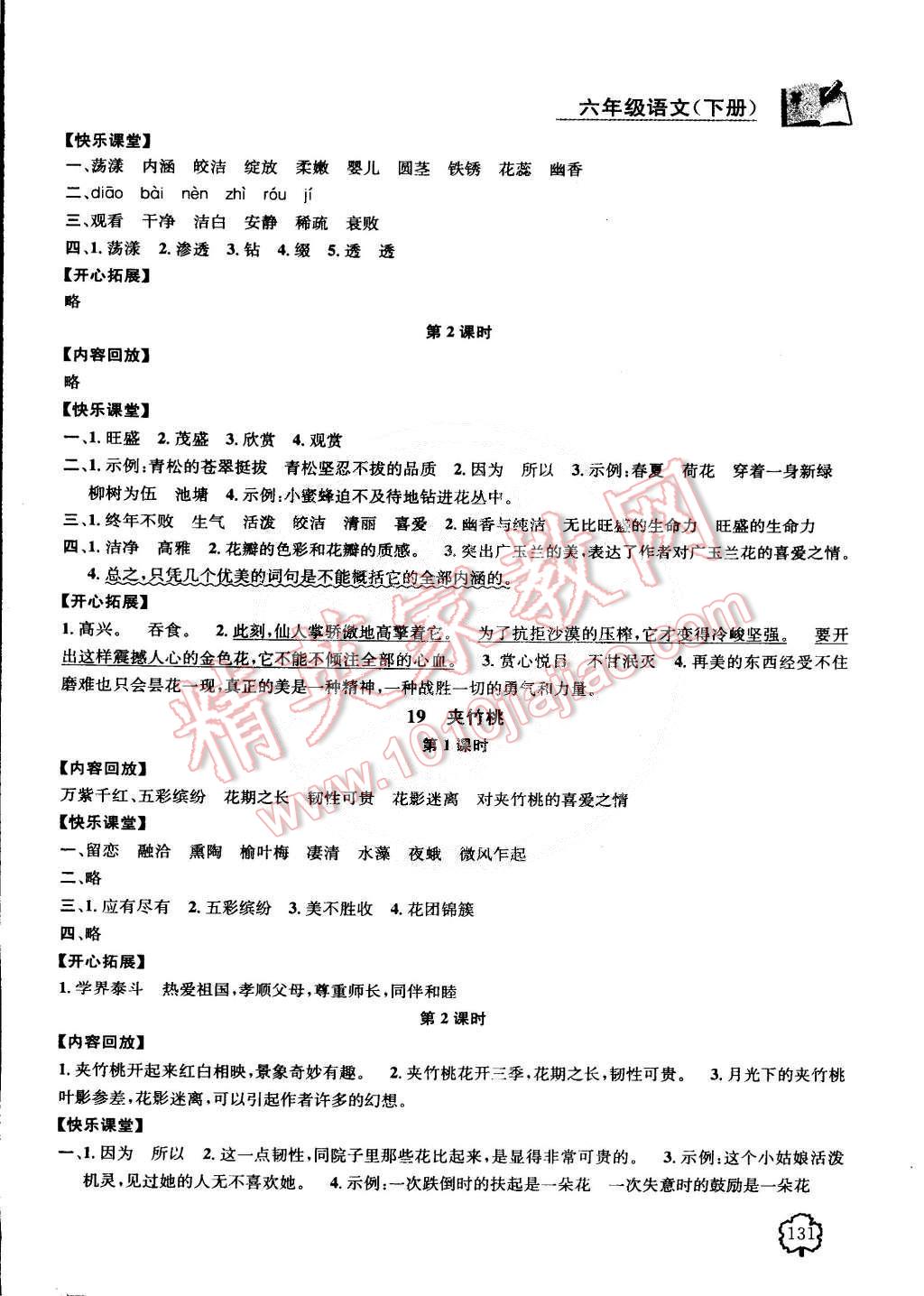 2015年金鑰匙1加1課時作業(yè)六年級語文下冊江蘇版 第17頁