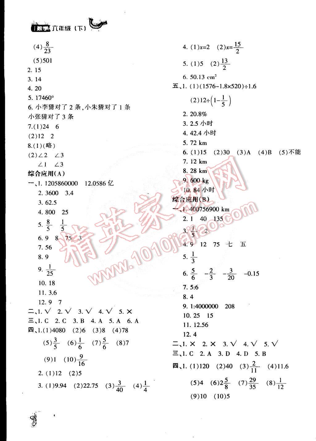 2015年新教材同步導(dǎo)學(xué)優(yōu)化設(shè)計課課練六年級數(shù)學(xué)下冊 第20頁