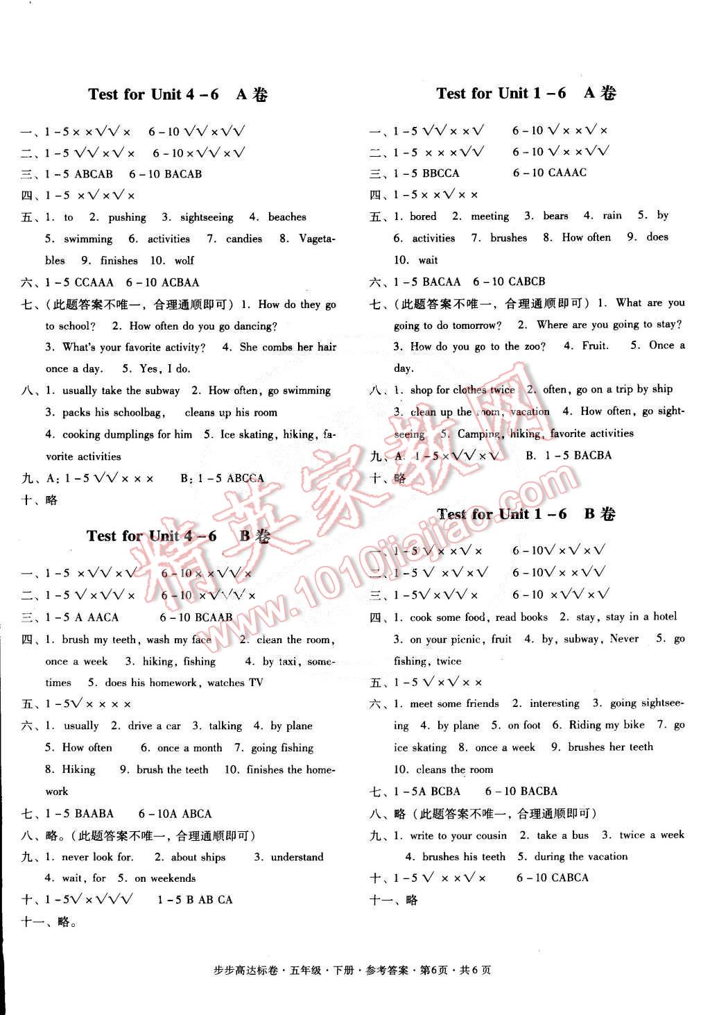 2015年步步高達(dá)標(biāo)卷五年級(jí)英語下冊粵人民版 第36頁