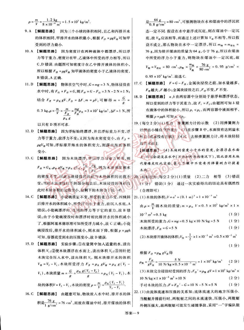 2015年金考卷活頁題選八年級物理下冊滬科版 第9頁