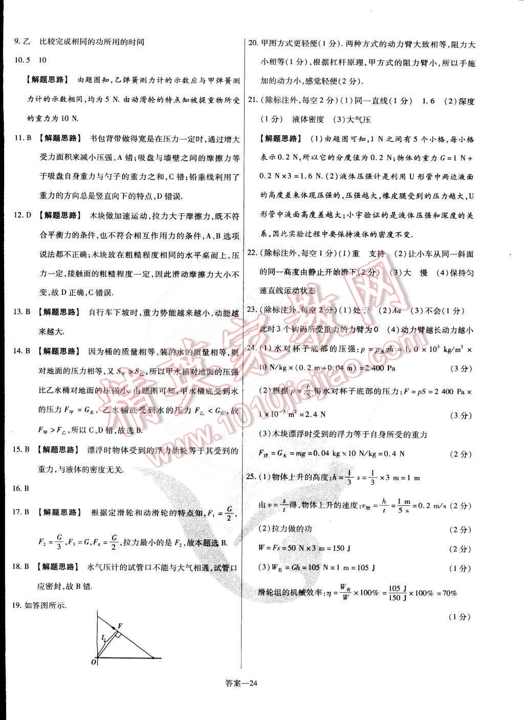 2015年金考卷活頁題選八年級物理下冊滬科版 第24頁