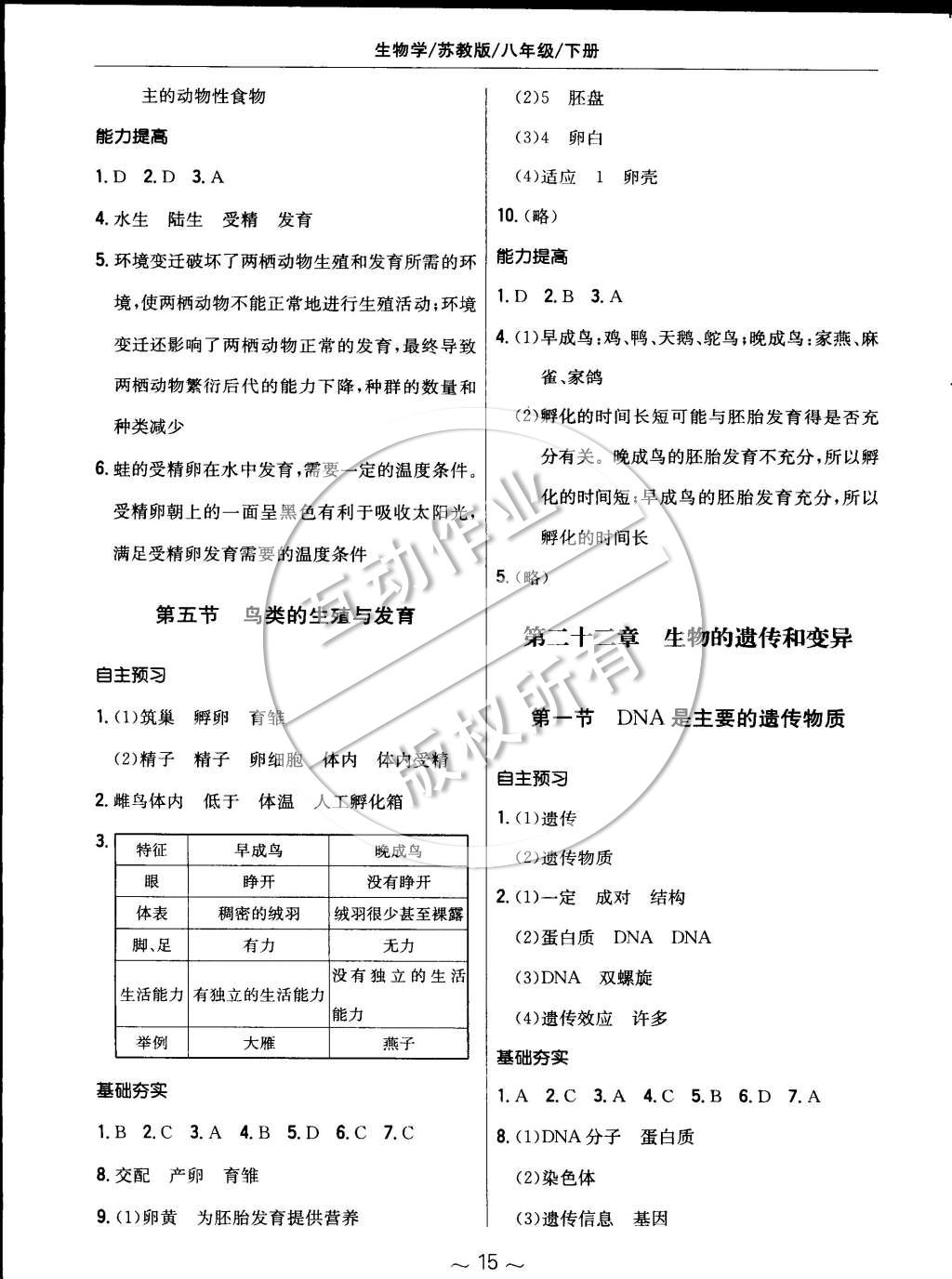 2015年新编基础训练八年级生物学下册苏教版 第3页