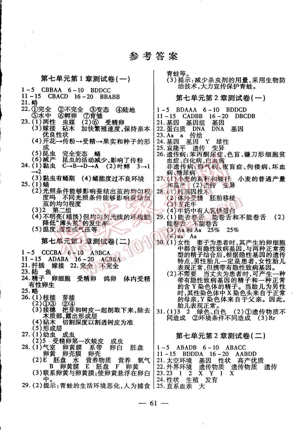 2015年海淀黃岡名師金考卷八年級(jí)生物下冊人教版 第1頁