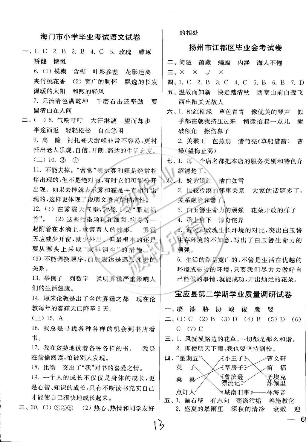 2015年同步跟踪全程检测六年级语文下册江苏版 第13页