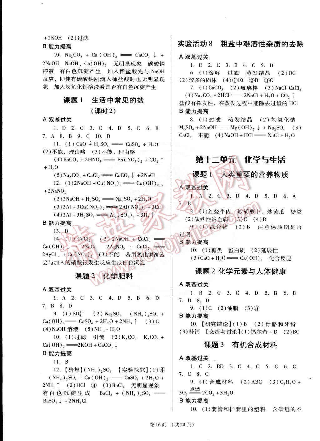 2015年深圳金卷初中化學(xué)導(dǎo)學(xué)案九年級下冊 第16頁