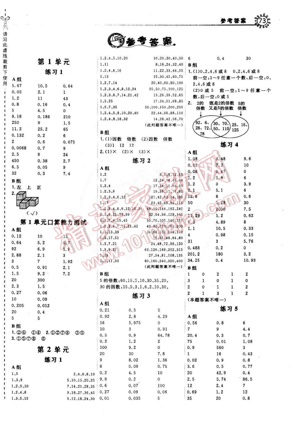 2015年星級口算天天練五年級數(shù)學(xué)下冊人教版 第1頁