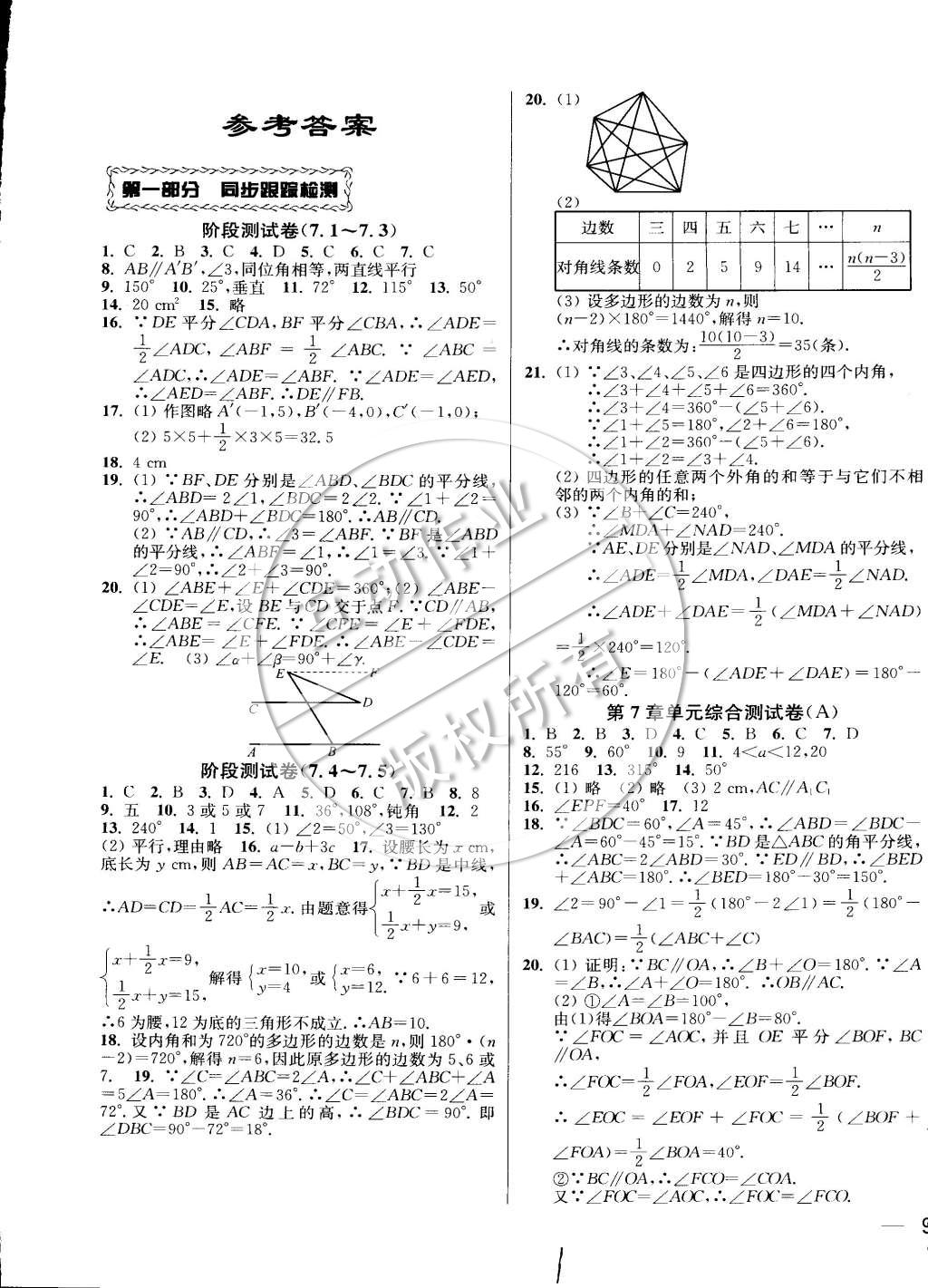 2015年同步跟蹤全程檢測七年級數(shù)學(xué)下冊江蘇版 第1頁