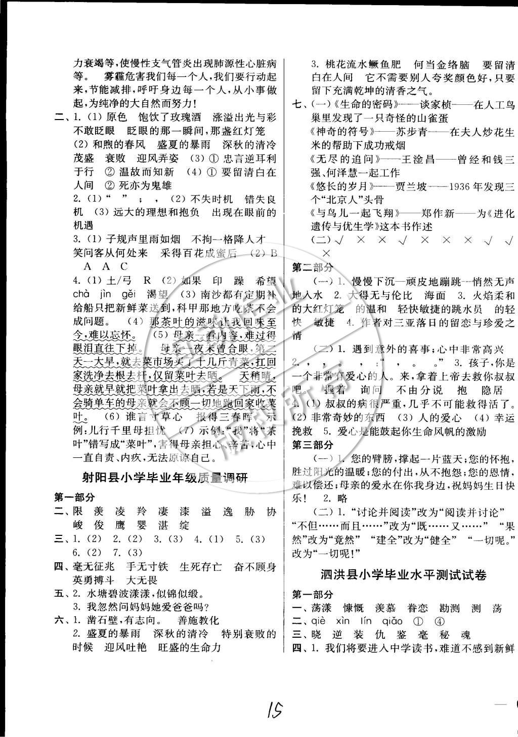 2015年同步跟踪全程检测六年级语文下册江苏版 第15页