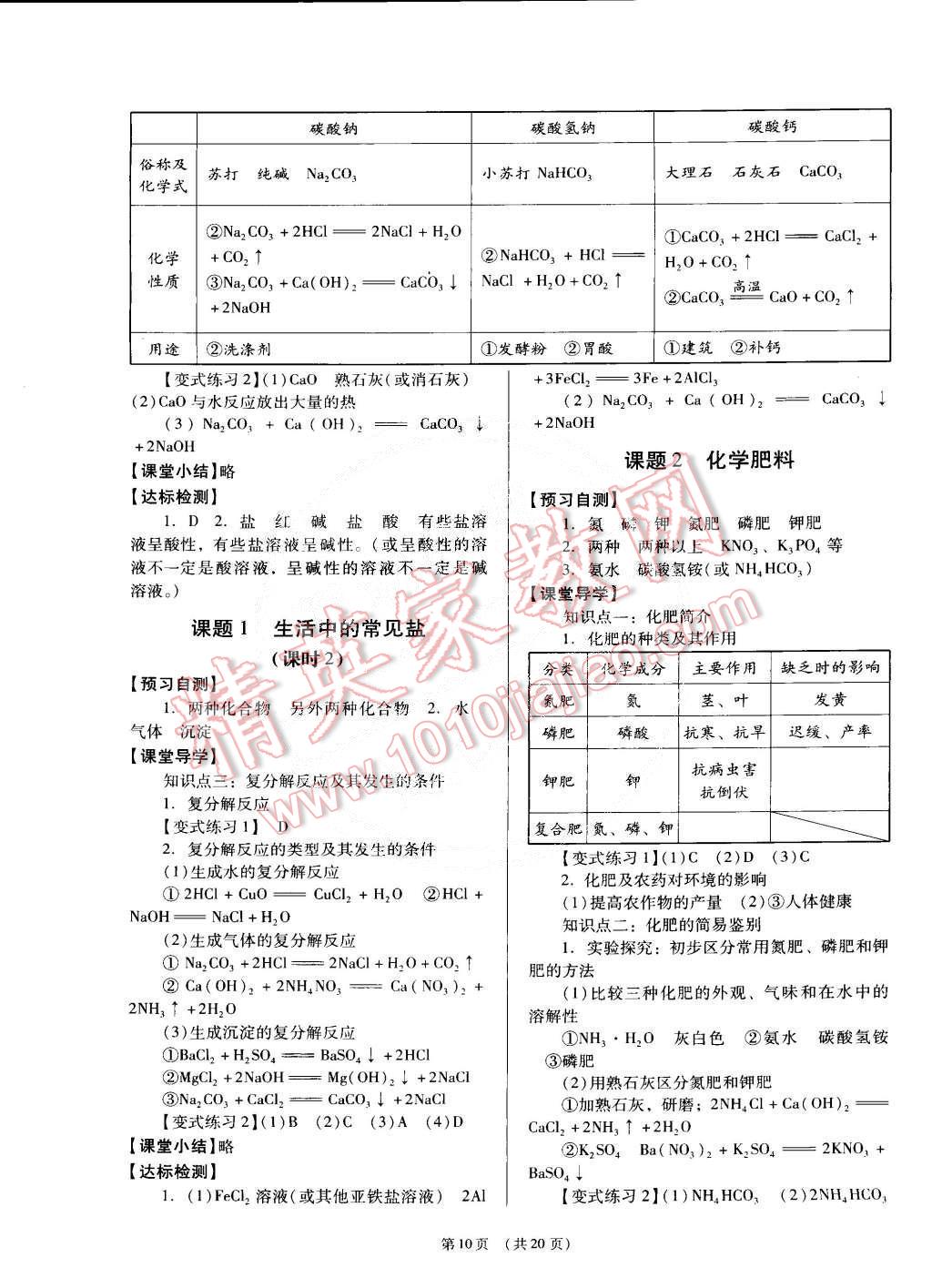 2015年深圳金卷初中化學(xué)導(dǎo)學(xué)案九年級(jí)下冊(cè) 第10頁